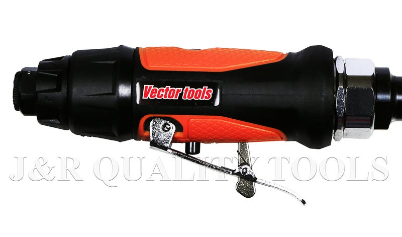 Vector Tools 5" Pneumatic Power Die Grinder, 25000 RPM, 90psi, 1/4" Inlet, Includes 1/8" & 1/4" Collets, Ergonomic Handle, Black, Orange - Image 3